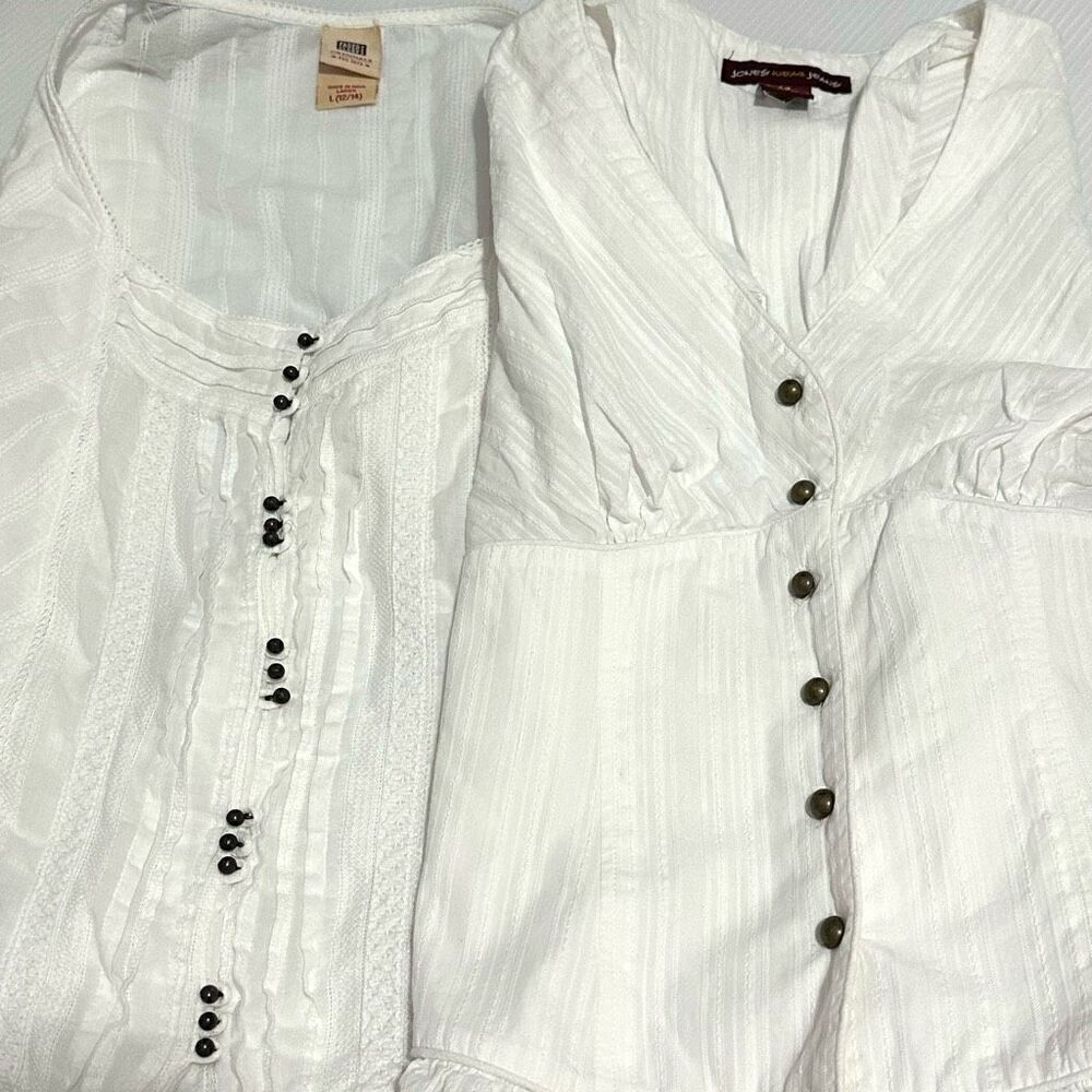 Bundle of Two Y2K White Blouse Top Sz L ( 12-14) Cowgirl Prairie Cottage Peasant